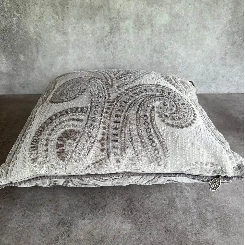 Pier 1 Carved velvet embossed throw pillow 17x17 gray soft boho paisley decor